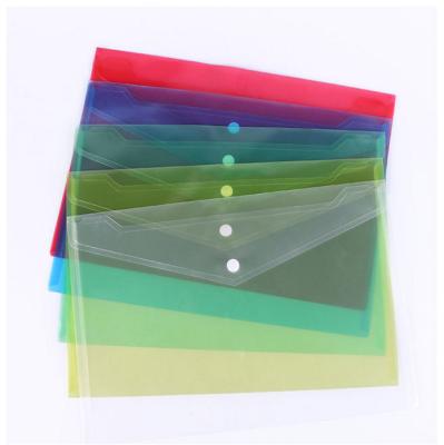 China Hot Selling Colorful Folder Button Snap A4 Bag Logo PP Folder Transparent Custom Universal Plastic Bag 18c Thinckness Waterproof Colorful Folder for sale