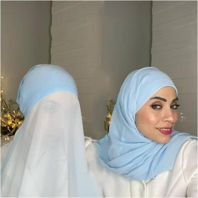 China Ribbed Hijab Tank Covers Underscarf 2021 New Custom Plain Chiffon Snap Hijab With Inner Hood Covers Long Headscarf Satin Lining Hat Shawl Scarf for sale