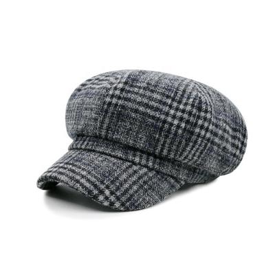 China Character Fashion Plaid Beret Hats Tide Wool Octagonal Hats Girls Casual Beret for sale