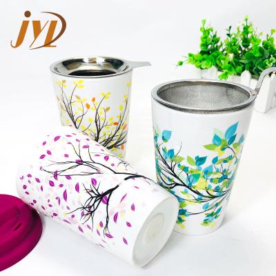 China Viable China Manufacturer Factory Decal Printing Loose Tea Infuser Mug Ceramic White Mugs With Lid for sale