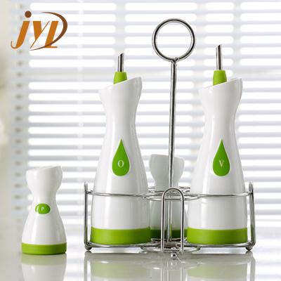 China Sustainable Elegant Kitchenware Ceramic Cooking Oil And Vinegar Bottle Set With Silicone Stopper for sale