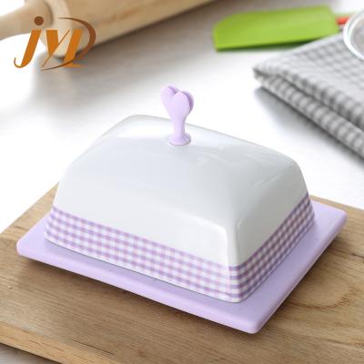 China Viable Unique Popular Item Rectangle Porcelain Ceramic White Butter Dishes With Cover Lid for sale