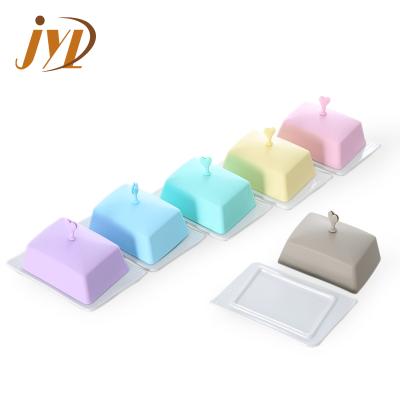 China Sustainable Rectangle Porcelain Butter Cheese Storage Ceramic Holders Dishes With Silicone Lid for sale