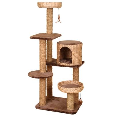 China Detachable Multilayer Cat Tree Frame Cat Climbing Pet Cat Tower Wooden Accessory Viable Wholesale Tower Cat Striping Column Brown Color for sale