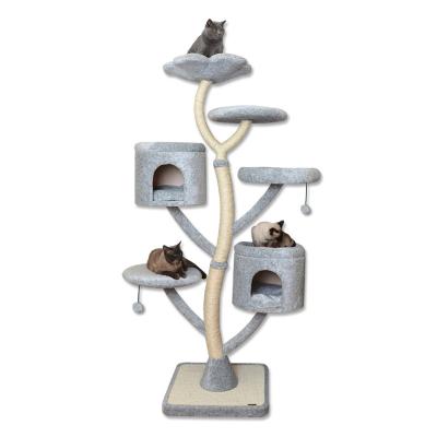 China Cat Furniture Tiger Tough Pet Viable Tree and Styles Pet Tree Tower Flower Style Pet Furniture Gray Color Calorie Cat Toy for sale