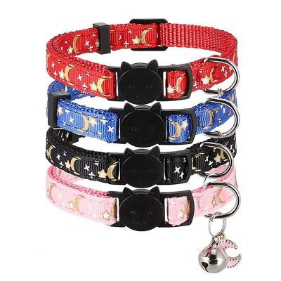 China Custom Wholesale Custom Safety Adjustable Release Pattern Detached Nylon Pets Cat Dog Collar With Bell for sale