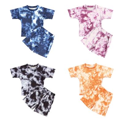 China Hot Sale Children's Breathable Summer Wear Tie Dye 2pcs T-shirt Kids Clothing Sets Baby Clothes for sale