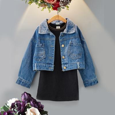 China Casual Hot Sale Toddler Girls Boutique Autumn Denim Coat And Dress 2 Pcs Clothing Set for sale