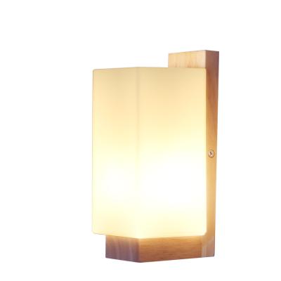 China No bulbs included / single & Beauty LED Wall Light AC85-265V E27 Glass Cover Lamp Holder OAK Bedside Solid Wood Wall Lamp For Bedroom Living Room for sale