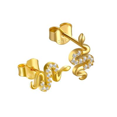 China 2022 NEW FASHIONABLE Diamond Minimalist Snake Stud Earrings Zircon Luxury Gold 925 Silver Animal Snake Stud Earrings Plated Jewelry For Women for sale