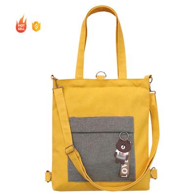 China 100% Eco-friendly Fashion Pocket Single Prints Handled Zipper Canvas Cotton Tote Bag With Customized Logo for sale