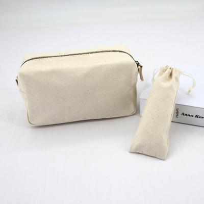 China High Quality Cotton Canvas Eco-friendly Organic Zipper Pouch Natural Recycled Cosmetic Makeup Bag Cosmetic Bag for sale