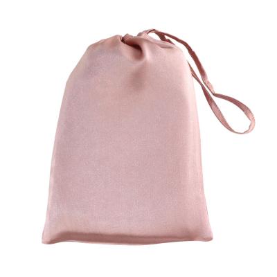 China 100% Real Custom Eco-Friendly Satin Pouch Jewelry Dust Pink Organic Logo Silk Drawstring Bags With Ribbon for sale