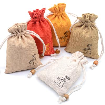 China 100% Customized Printed Eco-Friendly Mini Jewelry Pouches Luxury Jute Jewelry String Reusable Canvas Pouches With Drawstring for sale