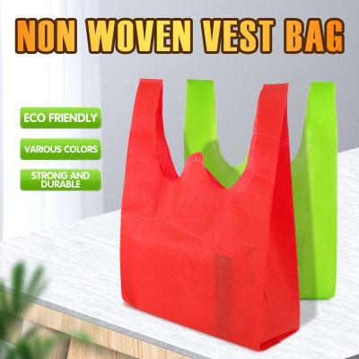 China 100% eco-friendly cheap customs printed recyclable non woven d-cut t-shirt handle vest bag for sale