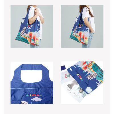 China 100% Custom Reusable Eco-Friendly Logo Nylon Foldable Shopping Bags Eco Friendly Poly Bag With Pocket Polyester for sale