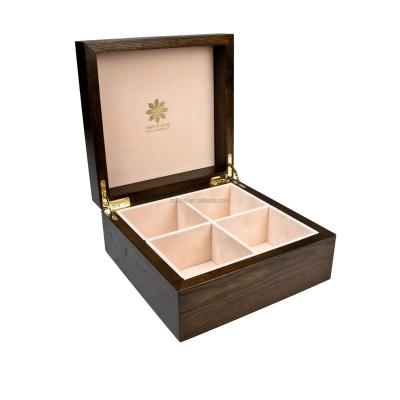 China Handmade Custom High End Wooden Tea Packing Box 4 Grids Compartments Tea Bag Gift Box for sale