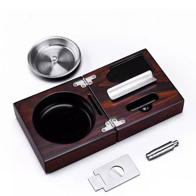 China Luxury Eco-friendly Rose Wood Cigar Ashtray Custom Cigar Ashtray With Accessories Table Top Ashtray for sale