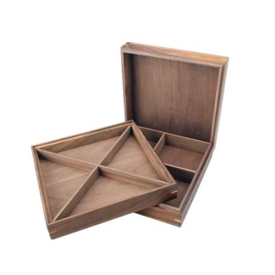 China Recyclable Custom Square Solid Wooden Candy Box With Lid 4 Compartments Wooden Nuts Box Christmas Gift for sale