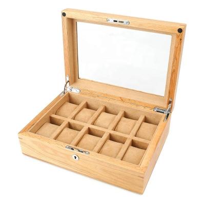 China Custom 10 Grids Matt Lacquer Wooden Velvet OEM Eco-friendly Watch Packing Case With Lock Luxury Watch Storage Case for sale