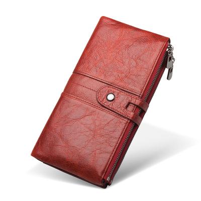 China 2021 new design genuine leather fashion convenient whip long leather men's large capacity fashion wallet with logo for sale