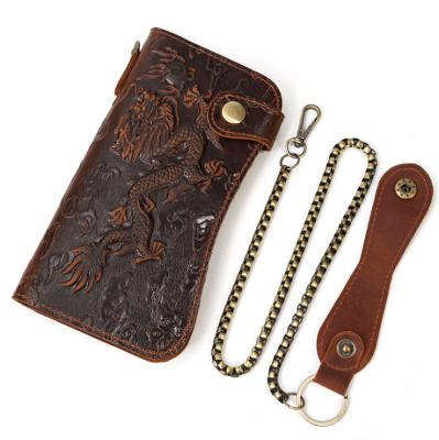 China Genuine Leather Anti-theft Portable Men's Dominant Embossed Multi-card Multi-card With Chain Long Wallet Single Shoulder Bag for sale