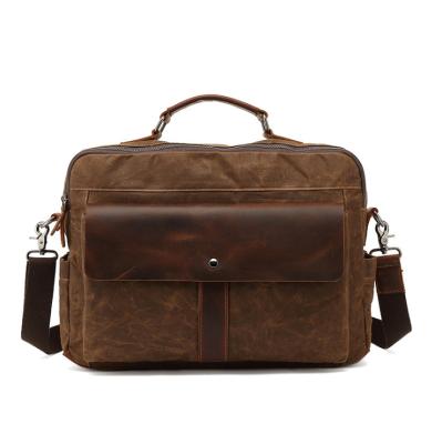 China Vintage Canvas Canvas Laptop Bags For Genuine Leather Cross Add - Body Messenger Zipper Men Shoulder Briefcase Handbag Bag for sale