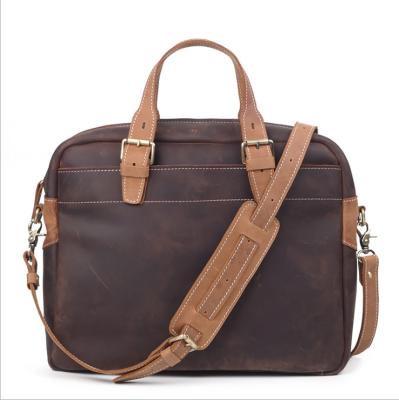 China GENUINE LEATHER Men's Contrast Color Leather Laptop Bag Shoulder Messenger Bag Large Capacity Simple Genuine Leather Handbags for sale