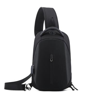 China Fashion Outdoor Hole Earphone Shoulder Front Cross Body Sling Waterproof USB Sports Men's Left Chest Bag Custom Made for sale