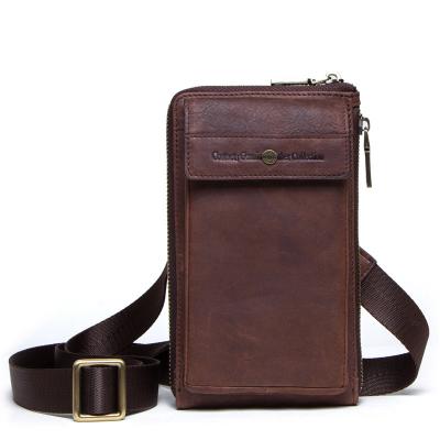 China Horse Factory Custom Logo Crossbody Convenient Cell Phone Crazy Single Shoulder Leather Casual Men Sport Cowhide Leather Belt Messenger Bag for sale