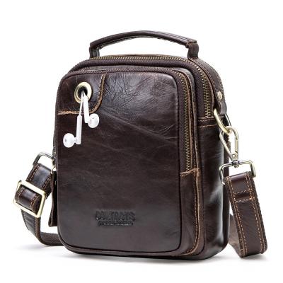 China Factory Custom Single Shoulder GENUINE LEATHER Logo Crossbody Headpho Hold Cell Phone Men Sport Cowhide Leather Belt Messenger Bag for sale