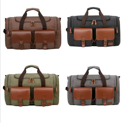 China Business Travel Bag Canvas Dropshipping Diagonal Men Retro Leather Trim Weekend Bags Shoulder Hand Luggage Travel Duffle Business Bag Briefcase for sale