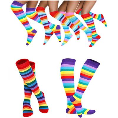 China Wholesale Retail Sporty Knee RTS Rainbow Highs Striped Cotton Socks Men Women Unisex Ribbed Socks for sale