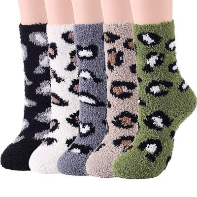 China Fuzzy Socks Fleece Cute Crew Winter Socks QUICK DRY Warm Comfortable Fluffy Leopard House Slippers Women Socks for sale