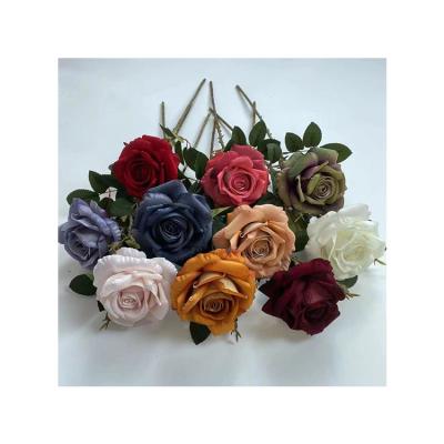 China Simple Rose Flannel Rose Flannel Flowers Attractive Silkflower Design Flannel Rose for sale