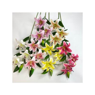 China Decorative Flower Lily Silk Flowers Wedding Three-Headed Lily Flower Hot Selling Silkflower for sale