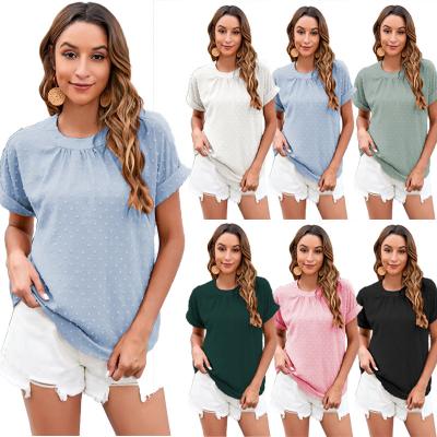 China Anti-Wrinkle Revitalizing GURUISI 2022 New Solid Color Summer Jacquard Chiffon Short Sleeve Women's T-shirts Loose Shirt Pullover for sale