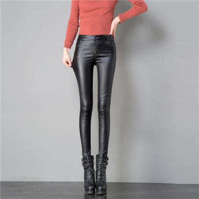 China High Waist PU Women's Faux Shiny Black Loose Breathable Women's Leather Pants Trousers for sale