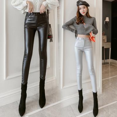 China Vintage Faux Waist Women's Custom Made High Waist Slim Breathable Leather Trousers Ladies Leisure Wear Leather Skinny Pants for sale