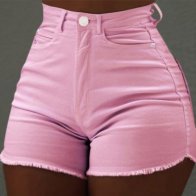 China 2022 New GURUISI Anti-wrinkle Summer Hot Pants Solid Color Pocket Slim Shorts Shape Edge Raw Jeans for sale