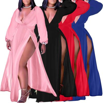 China GURUISI Anti-Static Women's Casual Style Long Sleeve Sexy V-Neck Long Sleeve Plus Size Women's Casual Dress for sale