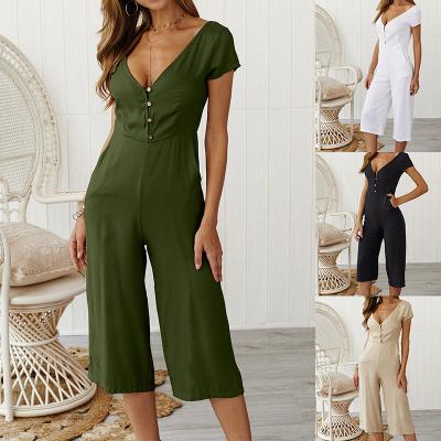 China Stain QUICK DRY goods! New Ladies Casual Button Sleeve Overalls Solid Color Short Overalls for sale