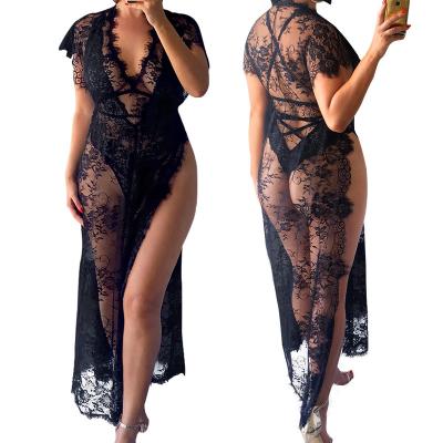 China GURUIS Women's Underwear/Nylon V-Neckline Sexy Long Lace Dress Sexy Lingerie Perspective Lingerie for sale