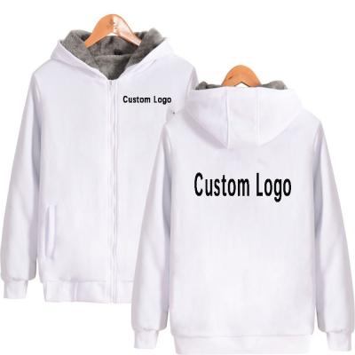 China Anti-Wrinkle 2021 Custom Print 300gsm Cotton Winter Silk Screen Super Warm Fleece Inside Zipper Mens Pullover Unisex Hoodies With Pockets for sale