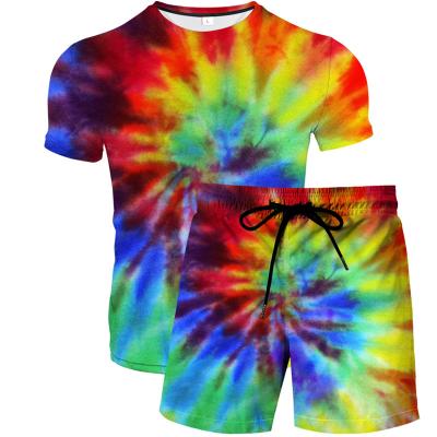 China Breathable Custom Tie Dye Drop Ship T-Shirts And Pants Fitness Wear Oversized Men Short Tracksuit for sale