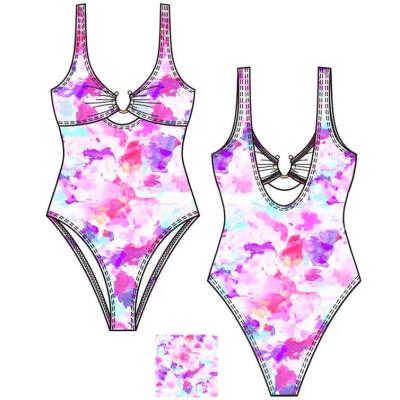 China OEM/ODM Breathable Custom Printed One Piece Bikini 2022 White Sexy Swimwear Women Shoulder Ruffle Swimsuit Hanging One Piece Beach Wear for sale