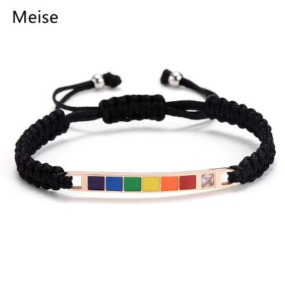 China Yiwu Coqi MS0156 LGBT Hot Selling CLASSIC Rainbow Couples Bracelet Stainless Steel Zircon Inlaid Bracelet for sale