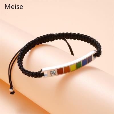 China Yiwu Coqi MS0046 LGBT Rainbow Couples Bracelet Stainless Steel Brand CLASSIC Curved Braided Bracelet for sale