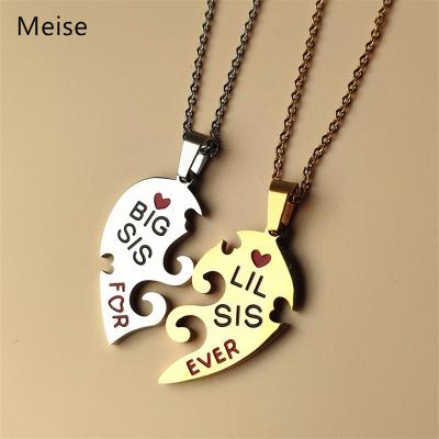 China Yiwu Coqi MS0005 Fashion Accessories Good Sisters Peach Heart Casual/Sport Letter Puzzle Stainless Steel Heart Pendant Necklace for sale