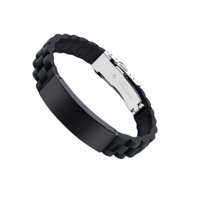 China Yiwu Coqi YHM0899 Fashion Shiny Black Silicone Stainless Steel Accessories Men's Casual/Sports Wristband Bracelet for sale